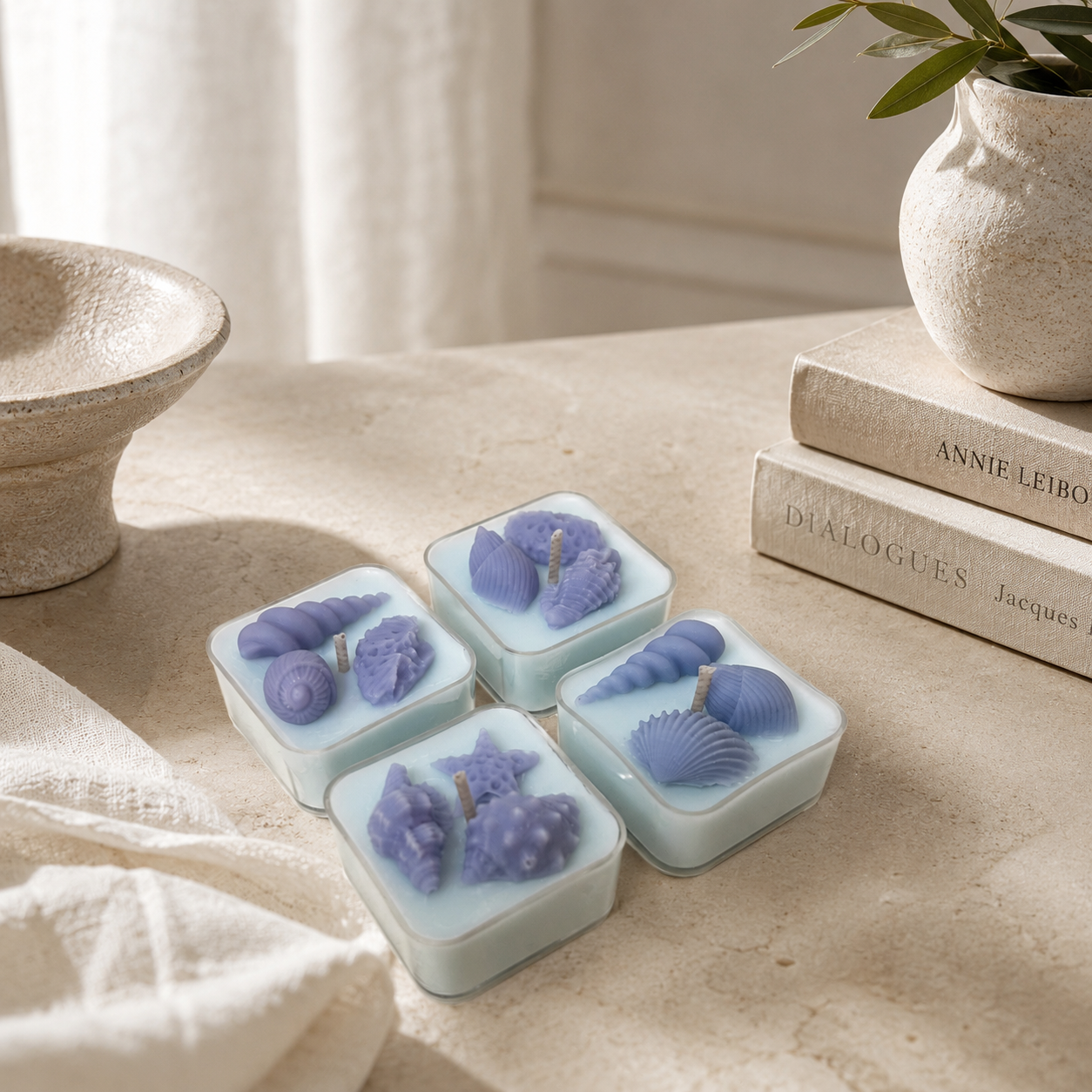 Amalfi Bleu Shell | Tea Lights – Set of 4