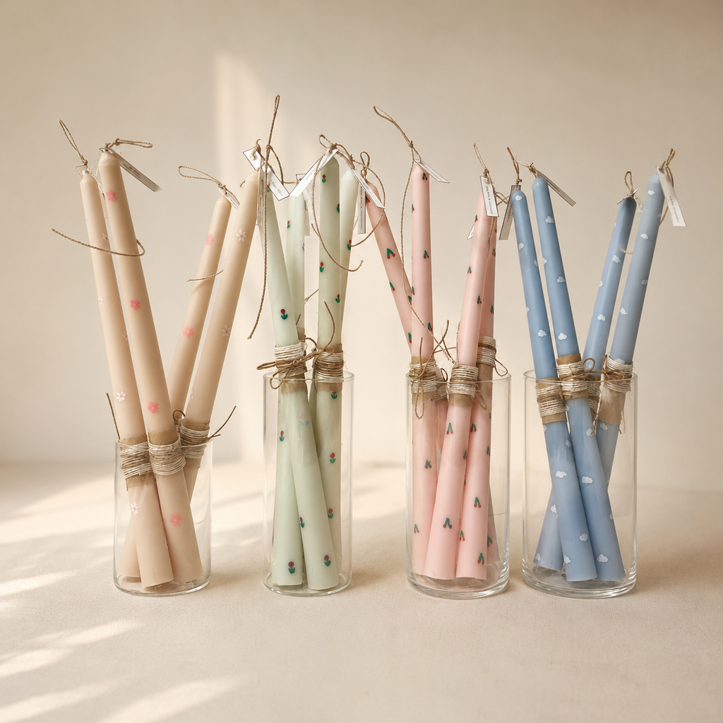 Handmade 30cm hand-painted taper candle in pastel tones from the Everyday Glow collection